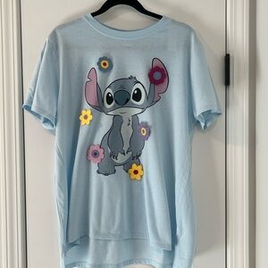 Disney Light Blue Stitch Tee with Floral Accents (NWT)